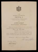 Russian Military Rank Promotion, Signed by the Prince Regent Alexander I, Heir to the Throne of Kingdom of Serbia Dated April 20