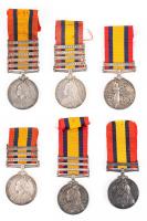 Six (6) Boer War Medals: Queen's South Africa Medals Several with Multiple Clasps, Original Ribbons of Various Lengths Attached