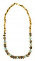 Magnificent Ancient Egyptian and Middle Eastern, High Karat Yellow Gold Bead and Faience Necklace in Hues of Turquoise and Umber
