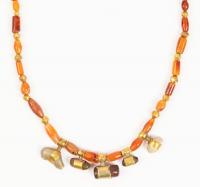 Exceptional High Karat Yellow Gold Bead Necklace with Round and Tubular Carnelian Beads and 5 Remarkable Ancient Gold and Agate