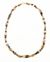 Beautiful Ancient High Karat Gold Bead and Graduated Banded Agate Necklace