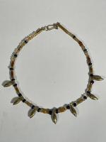 Ancient Glass Bead Necklace in Various Shapes and Earth Tones and Six Marquee Shaped High Karat Yellow Gold Over Wax Core Beads