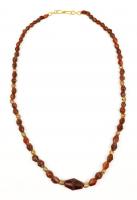 Ancient Barrel Shaped Carnelian Beads with 16 Ancient High Karat Yellow Gold Beads