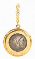 Ancient Silver Tetradrachm Alexander the Great Coin, 356-323 BC in 22K Yellow Gold Bezel with Tiny Accent Diamonds on the Bale