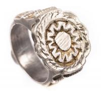 Ottoman/Islamic; Men's Heavy Silver Signet Ring with High Relief Details Surrounding the Band.