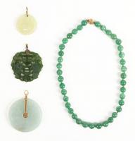 Premium Vintage Hand Knotted Jade Bead Necklace w/14K Gold Clasp ca. 1950s-1960s plus 3 Jade/Nephrite Pendants