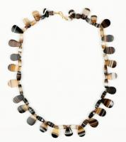 Unusual Necklace of Quality Banded Agate, Barrel Shaped and Faceted Beads Alternating with Seed Shaped Banded Agate.