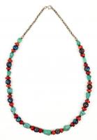 Middle Eastern Inspired, Silver Necklace with Coral, Turquoise and 12 Beads of Beautifully Crafted CloisonnÃ© with Colorful Flor
