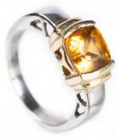 Ladies 14K White and Yellow Gold Ring Centered with an Imperial 3 Carat Dark Orange Topaz from Brazil