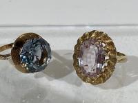 Ladies Two (2) Vintage 14K Yellow Gold and Topaz Rings: Rose Water and Light Sapphire