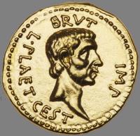 A Matched Pair of 24 Karat Yellow Gold Facsimiles of the Most Famous Roman Aureus; Brutus Perfect for Use as Earrings ca. 42 BC