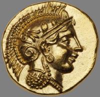 24 Karat Yellow Gold Facsimile Greek Stater of Athens with High Relief Head of Soldier 300-290 BC Perfect for Custom Jewelry