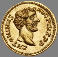 Pair of 24 Karat Yellow Gold Facsimile Roman Quinarius, (1) of Antoninus, (1) of Licinius. Almost the Same Size, Perfect for Ear