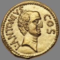 24 Karat Yellow Gold Facsimile Aureus of Mark Antony and Lucius Antony 41 BC, Pefect for Use in Jewelry