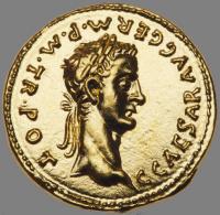 24 Karat Yellow Gold Facsimile of Roman Gold Aureus of Caligula on Obverse and Augustus on Reverse ca 37-41 AD Perfect for Use i