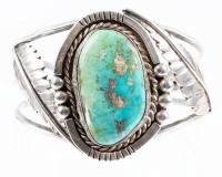 Fine Sterling Silver Cuff Bracelet with Large Nevada Turquoise