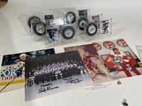 Hockey: Excellent Collection of 12 Signed Photos by Hockey Greats, Including Gretzky and Howe, Plus 12 Signed Hockey Pucks