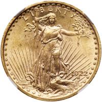 1922 $20 St. Gaudens NGC MS62