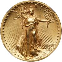 1907 $20 St. Gaudens. High Relief, Wire Rim NGC MS63