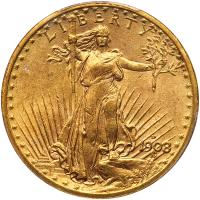 1908-D $20 St. Gaudens. No Motto PCGS MS63