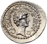 Mark Antony & Octavian. Silver Denarius (3.7 g), 41 BC - 2