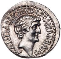 Mark Antony & Octavian. Silver Denarius (3.69 g), 41 BC