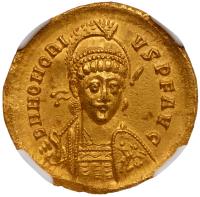 Honorius, AD 393-423. Gold Solidus (4.43 g), Constantinople, 10th officina, struck AD 408-420