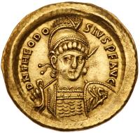 Theodosius II with Valentianian III Gold Solidus (4.47 g), AD 402-450