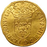 France. Charles IX (1560-1574). Gold Ecu d'or, 1572-B (Rouen)