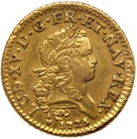 France. Louis XV (1715-1774). Louis d'or Mirliton, grandes palmes, 1725-T