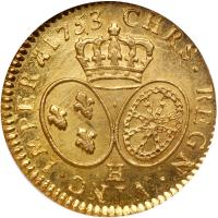 France. Louis XV (1715-1774). Gold Louis d'or au bandeau, 1753-H - 2