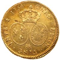 France. Louis XV (1715-1774). Gold Double Louis d'or au bandeau, 1758-AA - 2