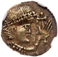 Great Britain. Anglo-Saxon. East Anglia, Ãthelwald, 654-663. 'Oath Taking' Gold Thrymsa Shilling, 1.24 g, c. 655-665.
