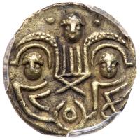 Great Britain.Anglo-Saxon. Kent, Eorcenberht, 640-664. Gold Thrymsa Shilling, 1.21 g. "Two Emperors" Shilling c. 650. D - 2