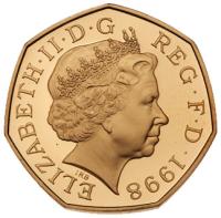 Great Britain. Elizabeth II (1952-2022). Gold "E.E.C. 25th Anniversary" 50 Pence, 1998