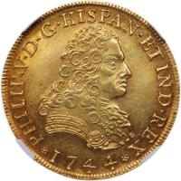 Mexico. Felipe V (1700-1746). Gold 8 Escudos, 1744 Mo MF