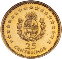 Uruguay-Republic. Pattern 25 Centesimos struck in Gold, 1960 - 2