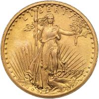 1907 $20 St. Gaudens. Flat Relief NGC AU58