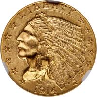 1914 $2.50 Indian NGC MS62