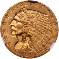 1914 $2.50 Indian NGC MS62