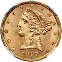 1907-D $5 Liberty NGC MS65