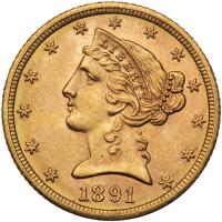 1891-CC $5 Liberty PCGS MS63