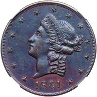 1861 Pattern Double Eagle. Copper, reeded edge. Judd-289. Pollock-347