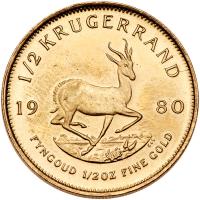 South Africa. Â½ Krugerrand, 1980 Choice Brilliant Unc - 2