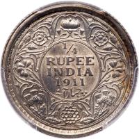 India-British. Â¼ Rupee, 1911 (C) PCGS Unc - 2