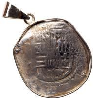 WITHDRAWN - Worldwide. Shipwreck Spanish Colonial Silver 8 Reales (c.1700) Mounted in Gold Bezel