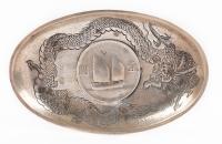 China. Silver Dish with Republic. Junk Dollar, Year 23 (1934) at Base Fine Det