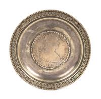 Worldwide. Silver Dish with Bolivia 8 Reales of 1808 at Base