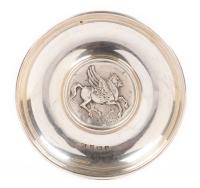 Worldwide. Silver Dish with Ancient Medal-Pegasos flying right at Base