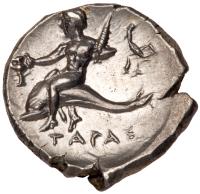 Calabria, Taras. Silver Nomos (6.50 g), ca. 272-240 BC Mint State - 2